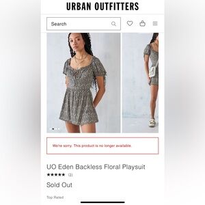 Urban Outfitter Eden Backless Floral Playsuit -Sold out